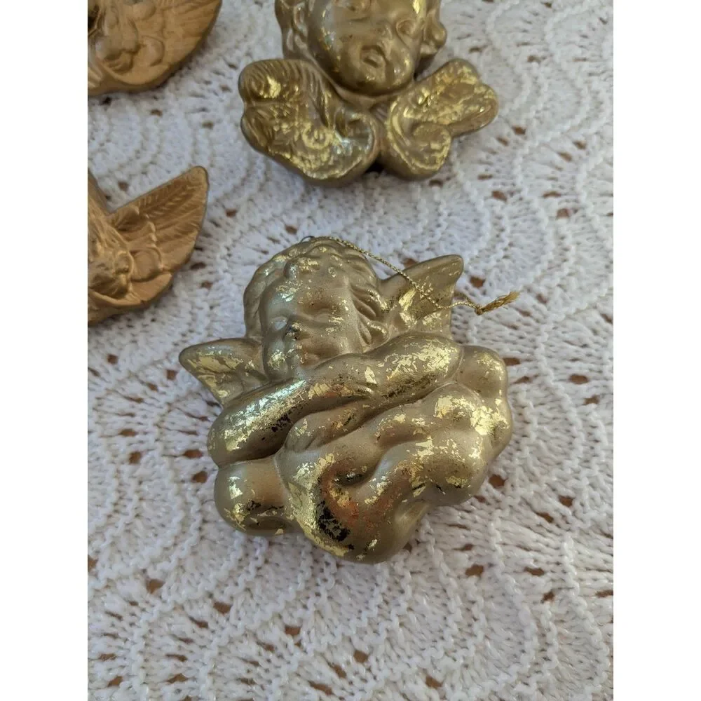 Lot of 4 Vintage Cherub Angel Ornaments - Gold - Ceramic